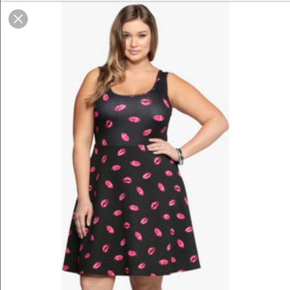 Black w/ Pink lips polka dot skater dress Torrid